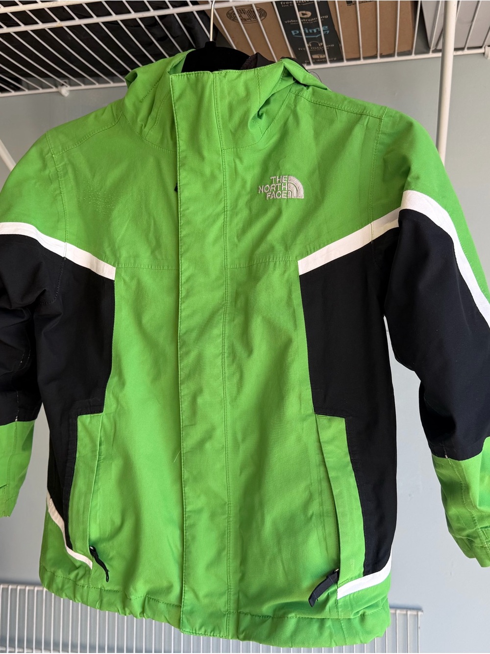 The North Face Kids Green and Black Hooded Rain Jacket